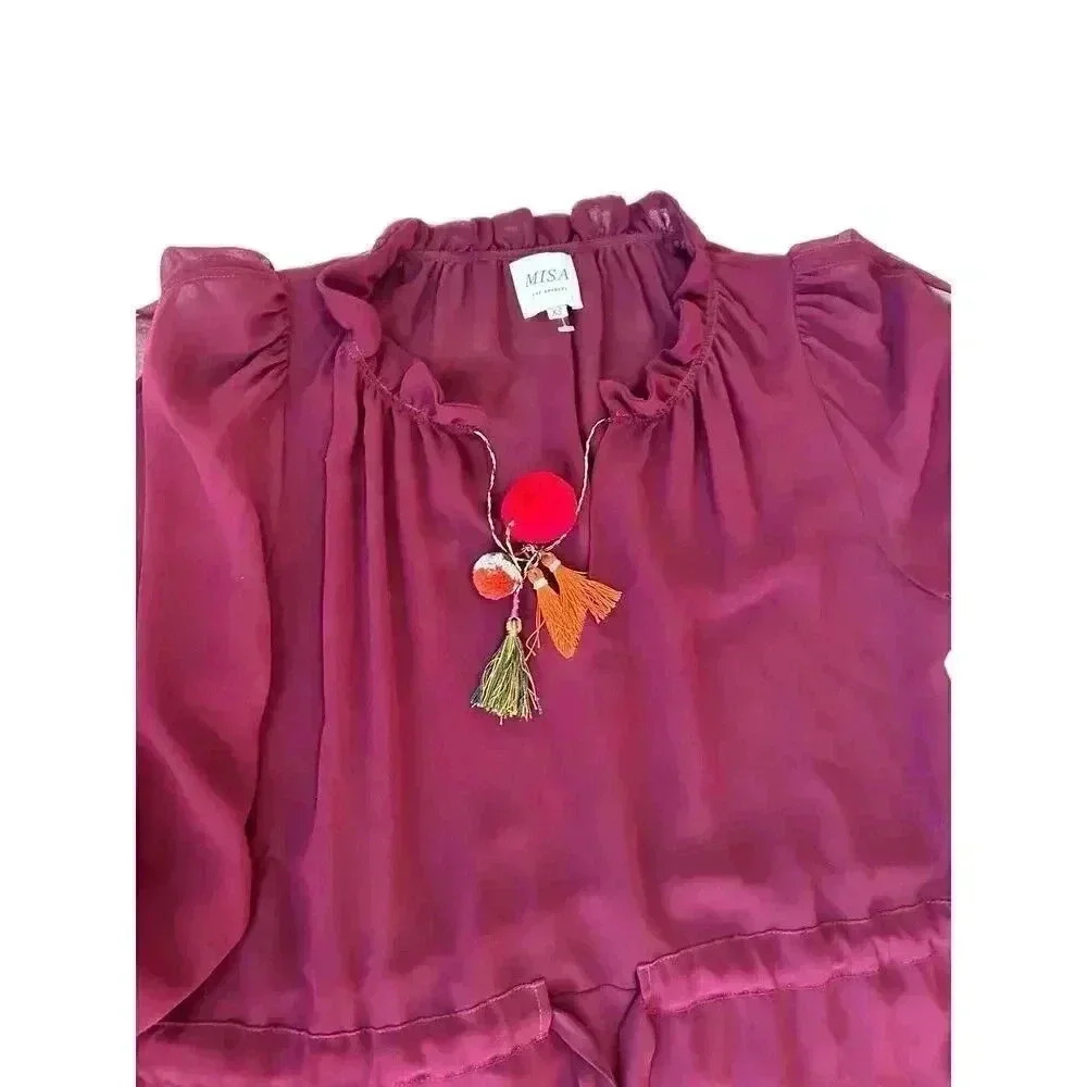 Misa Los Angeles Dress Maroon Tereza Dress Boho Peasant Oversized Dress Size XS - Picture 4 of 16
